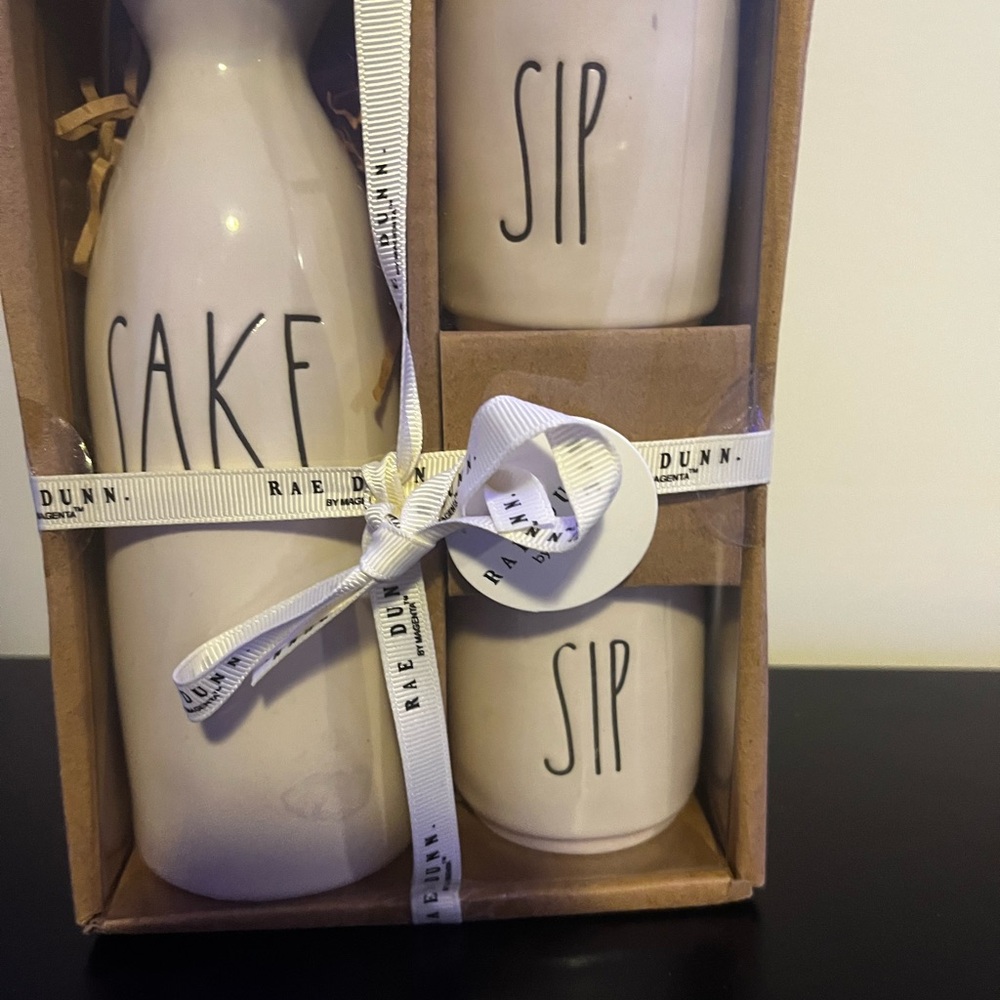 Rae Dunn White Ceramic Cake and Sip Set